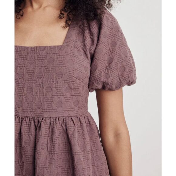 Madewell Quilted Puff-Sleeve Fun Flirty Romantic Mini Boho Dress Purple XS - Picture 4 of 7